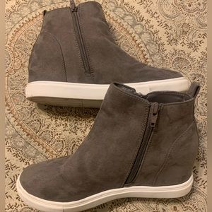 Madden Girl Suede Wedge Sneakers with Side Zippers